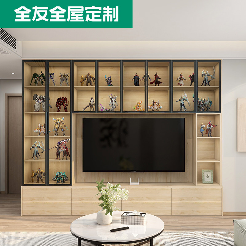 全友全屋定制客厅定制书柜一体整墙到顶电视背景墙一体柜手办柜