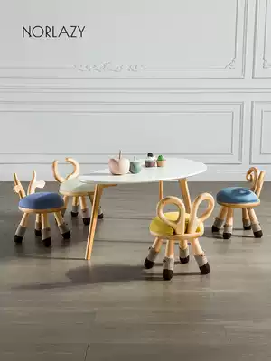 Nordic creative solid wood children's chair cartoon animal small stool baby cute deer bench simple household bench