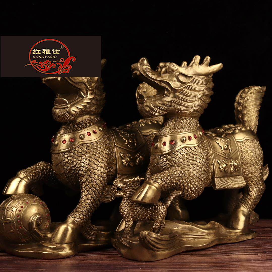 红雅仕纯铜麒麟摆件戏珠麒麟家居铺礼品飞天铜麒麟大号八宝jl0311