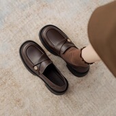 女皮鞋 金币乐福鞋 风2026新款 春季 粗跟单鞋 厚底一脚蹬小子0201k