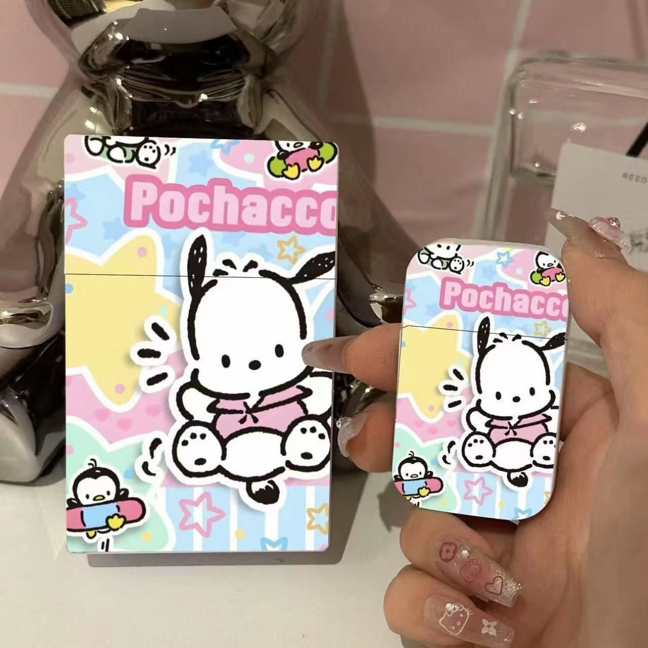 新款创意HelloKitty猫充气打火机烟盒组合款耐用ins防风粉火新款