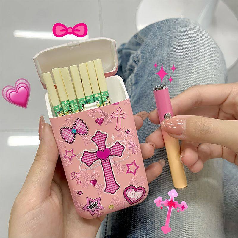 可爱KT猫烟盒打火机可放粗中细三种规格抗压防潮便携可放细20粗10