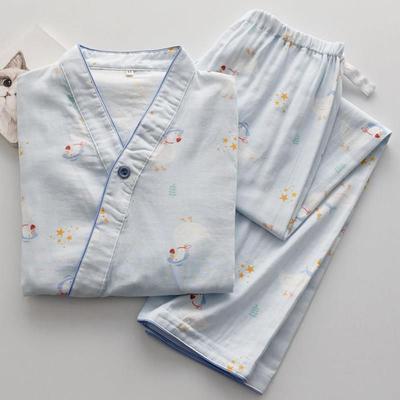 卡通柯尔鸭和服睡衣女春夏季纯棉纱布薄款月子服长袖居家服套装