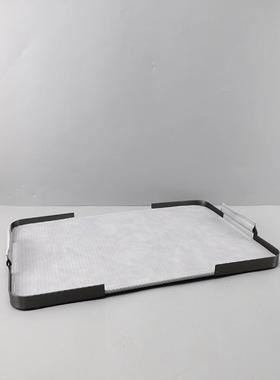 简约木质长方形皮革托盘摆件样板间简约家居客厅茶几金属收纳果盘