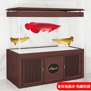 2024新款 屏风超白玻璃底过滤大型金鱼水族箱免换水客厅龙鱼缸静音