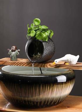 中式陶瓷鱼缸循环开口流水配件庭院造景摆件过滤送礼客厅桌面朋友