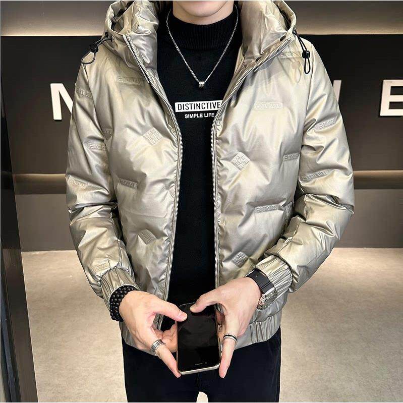 2025新款秋冬连帽防风保暖轻薄羽绒服男修身短款白鸭绒翻领外套潮