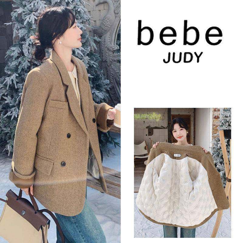 bebe judy~羽绒服内胆毛呢西装外套女冬季加厚羊毛呢简约利落西服