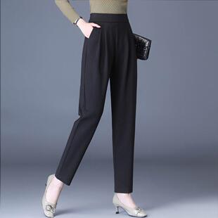 黑色大码长裤女2025新款春秋妈妈休闲哈伦裤高端加厚萝卜裤老爹裤