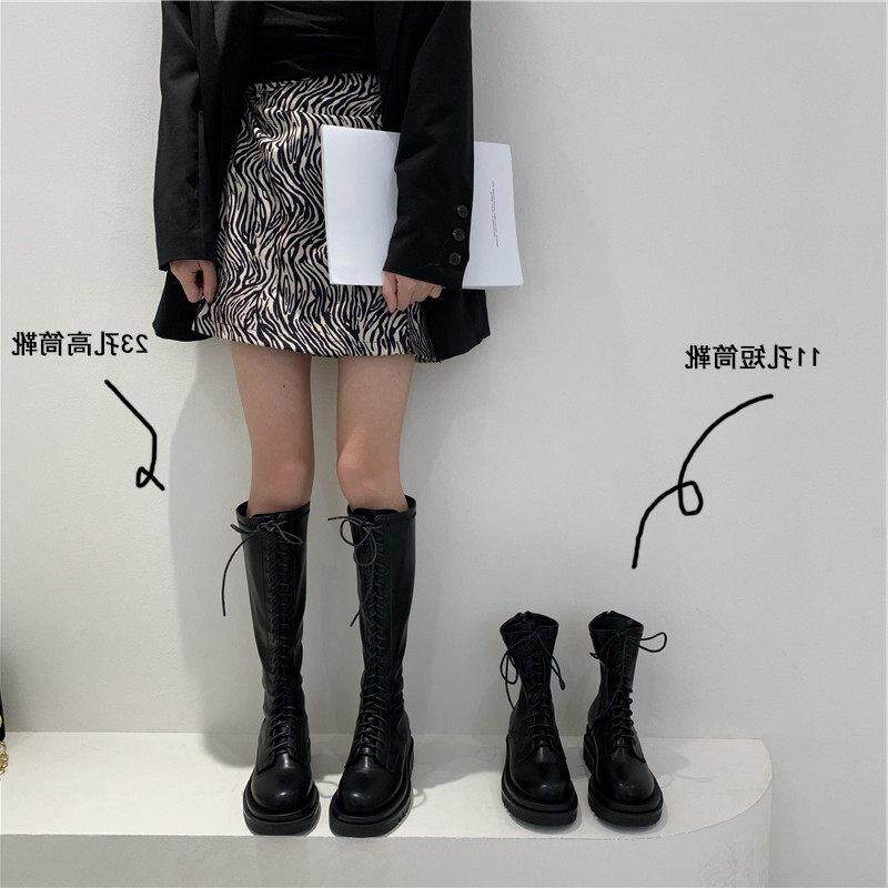 潮牌切尔西小个子厚底女鞋马丁短靴法式黑色中筒骑士靴长靴女靴子