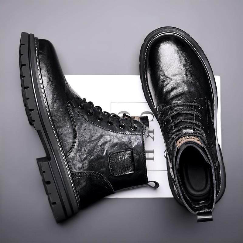 真皮马丁靴男冬季新款羊毛加绒加厚高帮保暖东北大棉鞋英伦工装靴