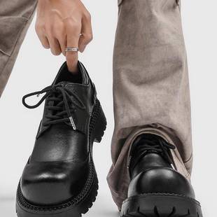 皮鞋男款2025新款年轻人休闲鞋加绒痞帅高级感鞋子增高厚底德比鞋