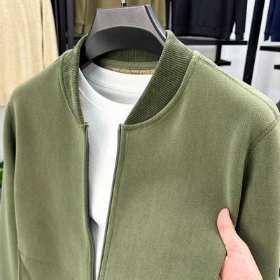 MAROLIO~高端定制！高档摇粒绒棒球领外套男秋冬加绒保暖开衫卫衣