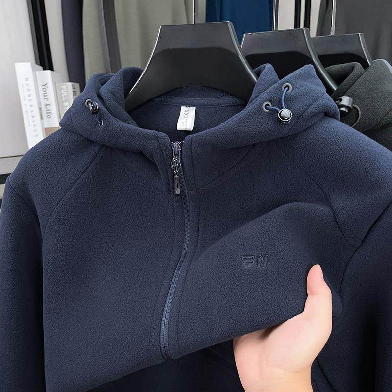 连帽开衫卫衣男摇粒绒秋冬季户外男士抓绒外套休闲运动拉炼夹克衫