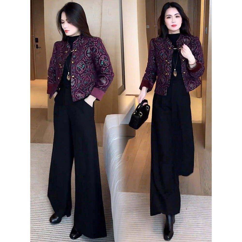 香港代购时尚套装女秋冬新款显瘦新中式短外套阔腿裤加厚两件套潮,女装/女士精品,时尚套装,淘宝优惠券,粉丝福利购,淘宝优惠卷