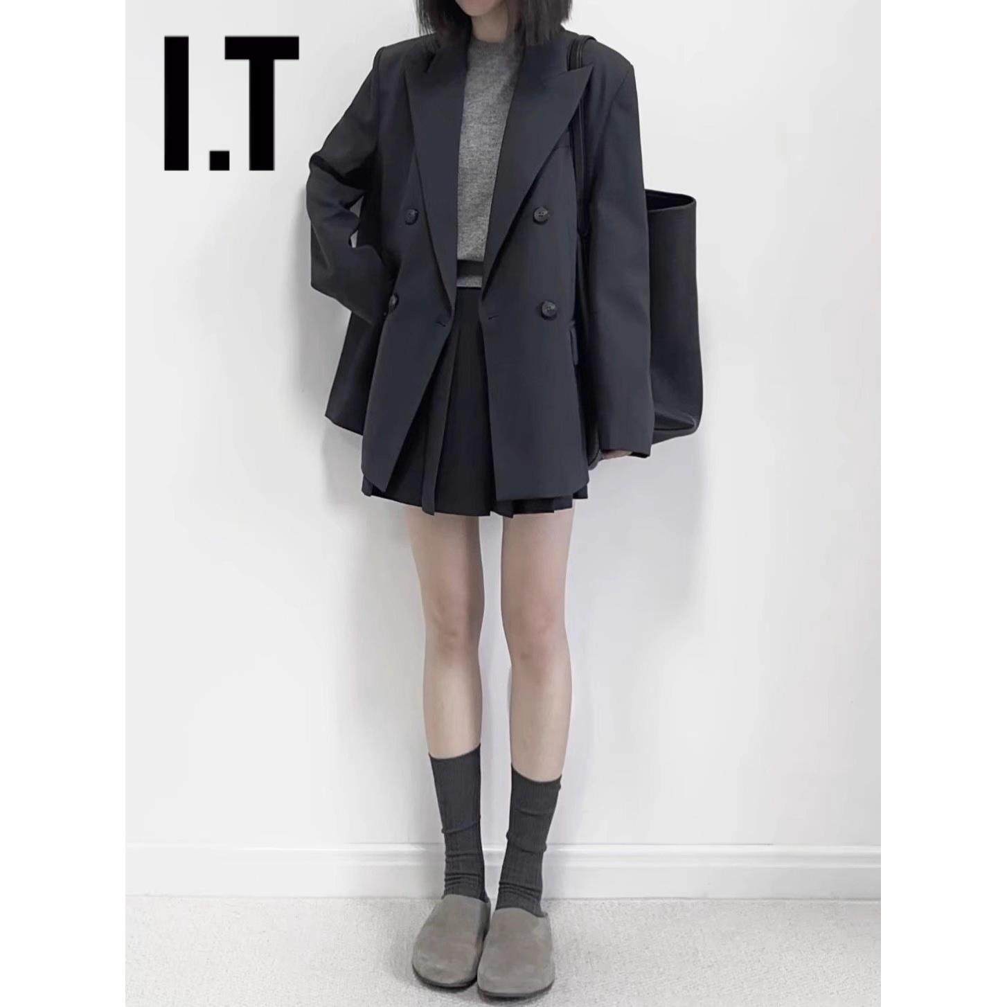 新品香港春秋新款高级感灰色西装外套女小个子中长款宽松西服上衣