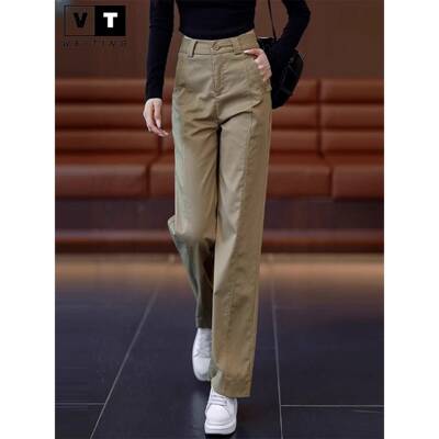 WEI TING卡其色西装裤女春秋款窄版阔腿裤高腰时尚显瘦休闲直筒裤