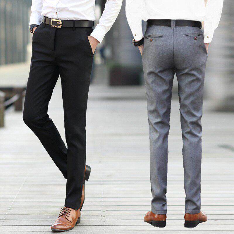 2025新款男士休闲裤秋冬加绒加厚修身商务正装黑色长裤直筒西装裤