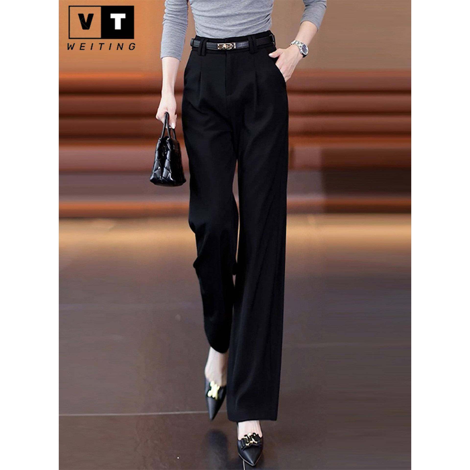WEI TING垂坠感黑色西装阔腿裤女春秋新款高腰时尚气质长裤直筒裤