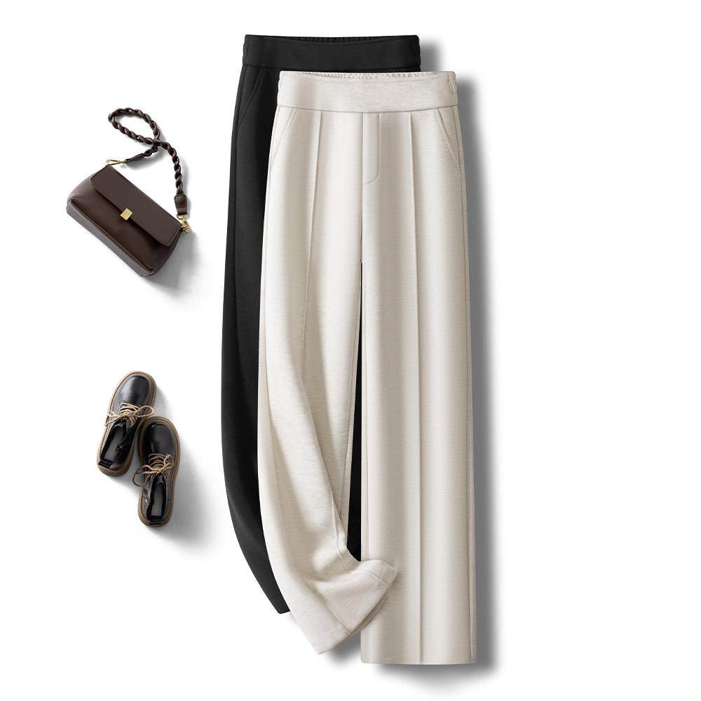 高档轻奢羊毛呢阔腿裤女士冬季新款百搭高腰宽松垂感加绒加厚长裤