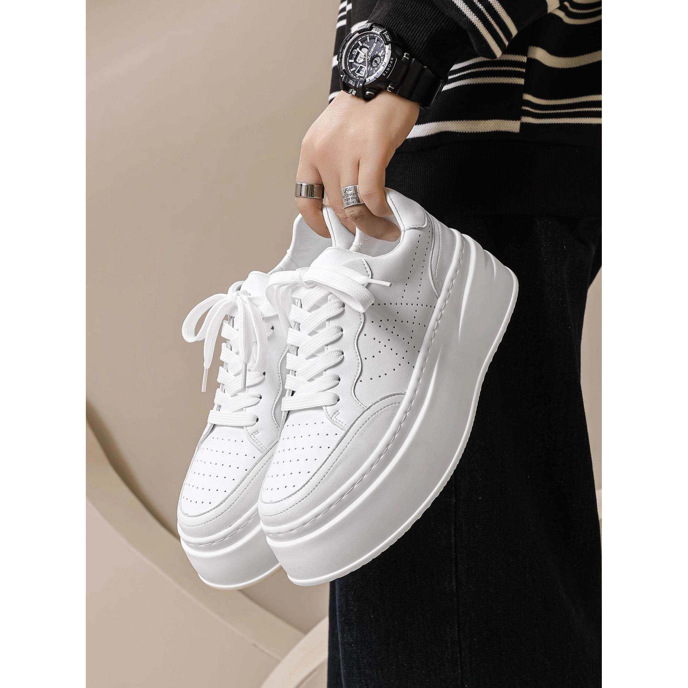 潮牌厚底透气小白鞋男士新款韩版简约松糕鞋百搭休闲板鞋增高鞋子