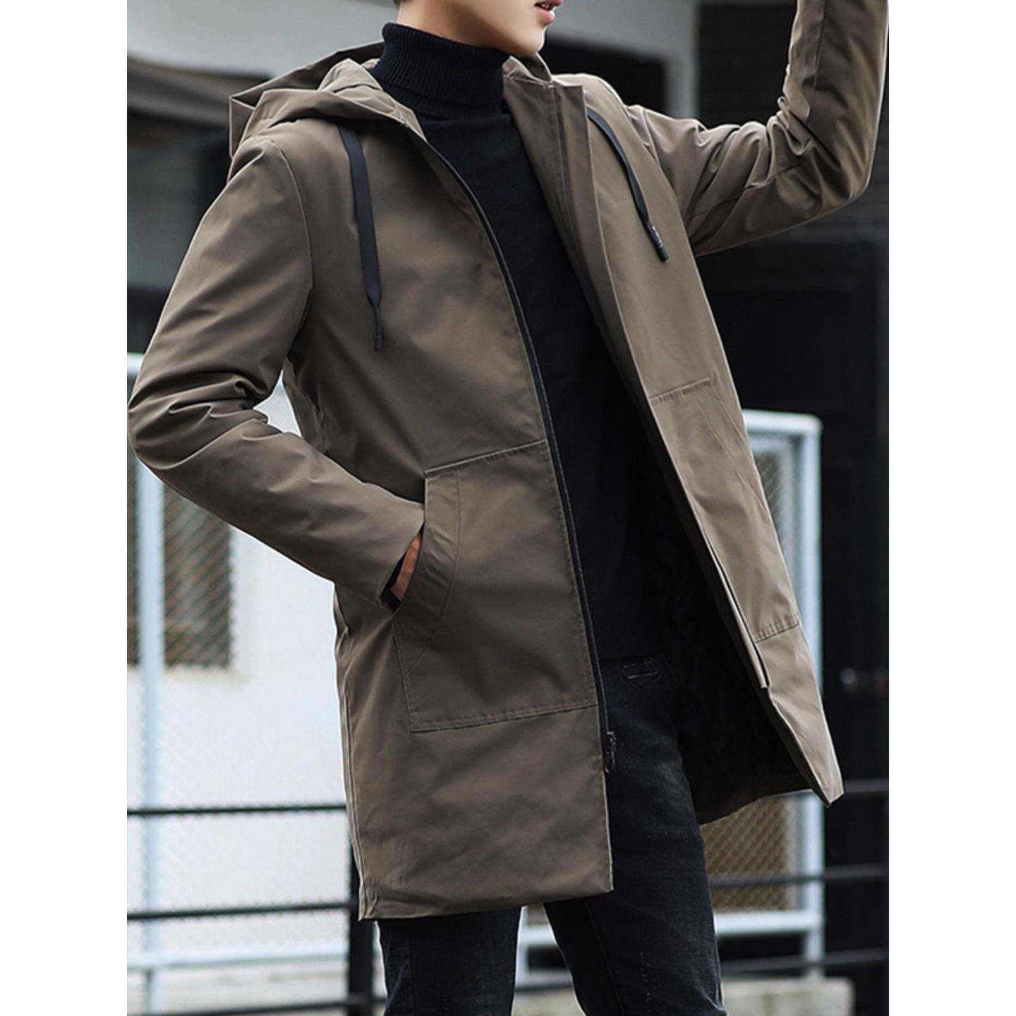 风衣外套男士春秋款高端休闲连帽中长款加厚加棉大码防风冬季上衣