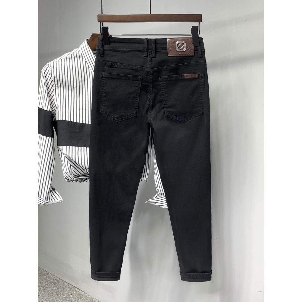 香港男士牛仔裤弹力休闲潮气痞帅修身小脚九分加绒长裤秋冬季新款