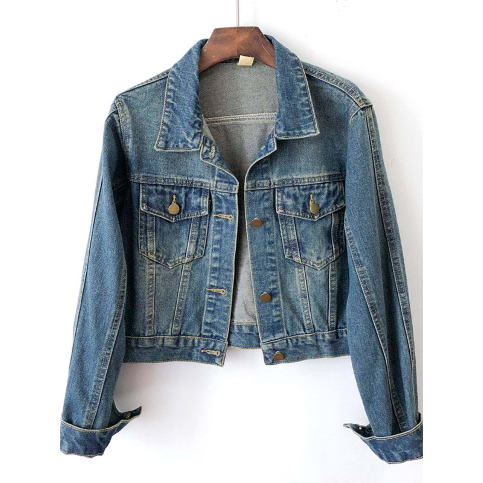 欧货翻领覆古蓝正肩牛仔外套女短款2025春秋新款修身显瘦休闲夹克,女装/女士精品,短外套,淘宝优惠券,粉丝福利购,淘宝优惠卷