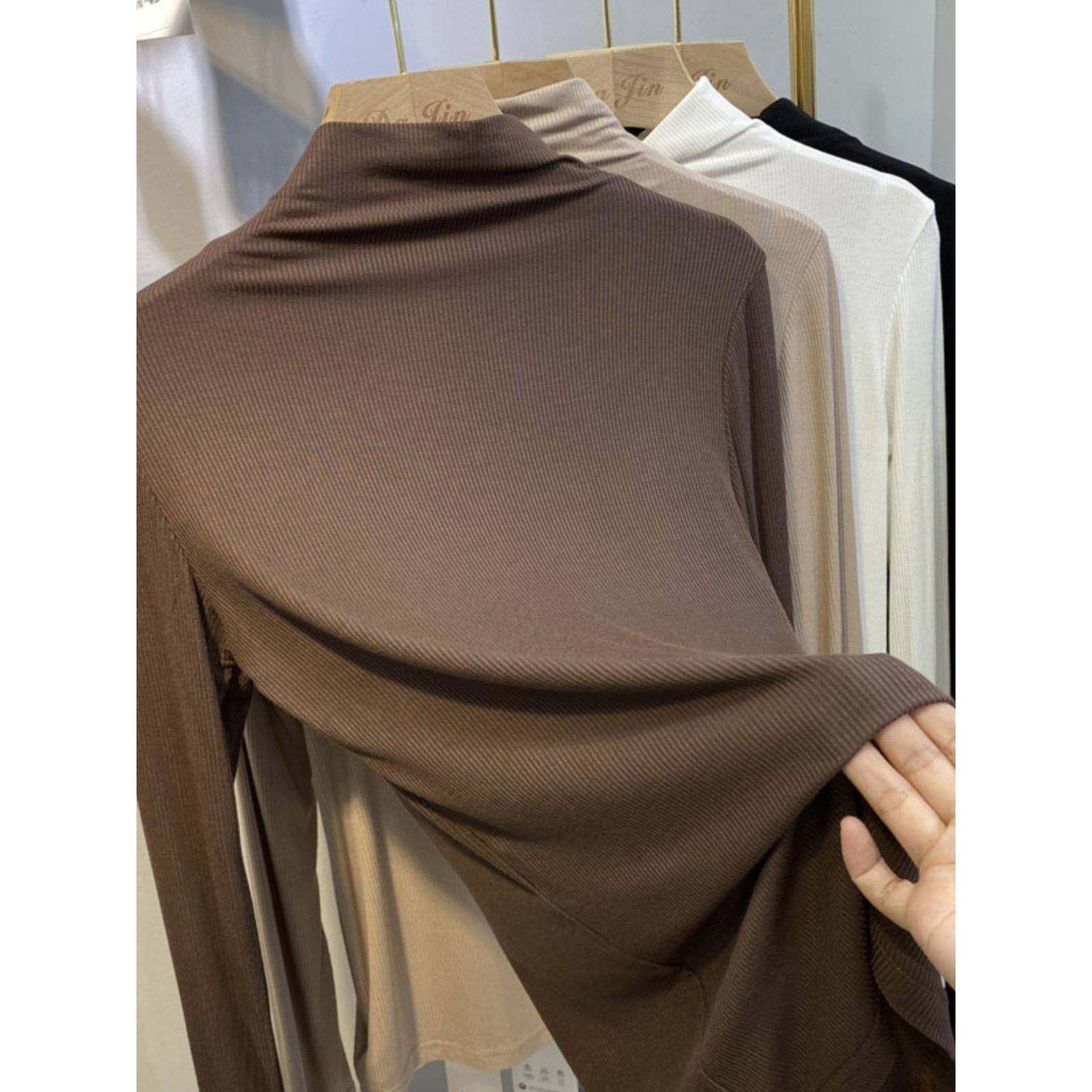 韩国女式长袖下摆衬衫配女式t恤2025春秋季新款面膜t细线半高领上