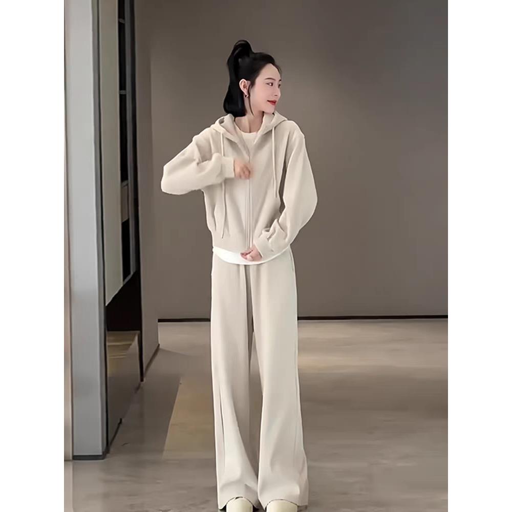 欧洲站春季新款高级感运动服套装韩版时尚休闲厚棉阔腿裤两件套女