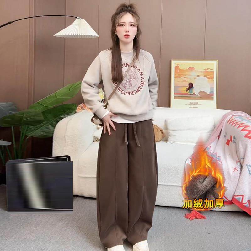 香港代购加绒加厚休闲运动套装女冬新款圆领卫衣弯刀阔腿裤两件套,女装/女士精品,时尚套装,淘宝优惠券,粉丝福利购,淘宝优惠卷