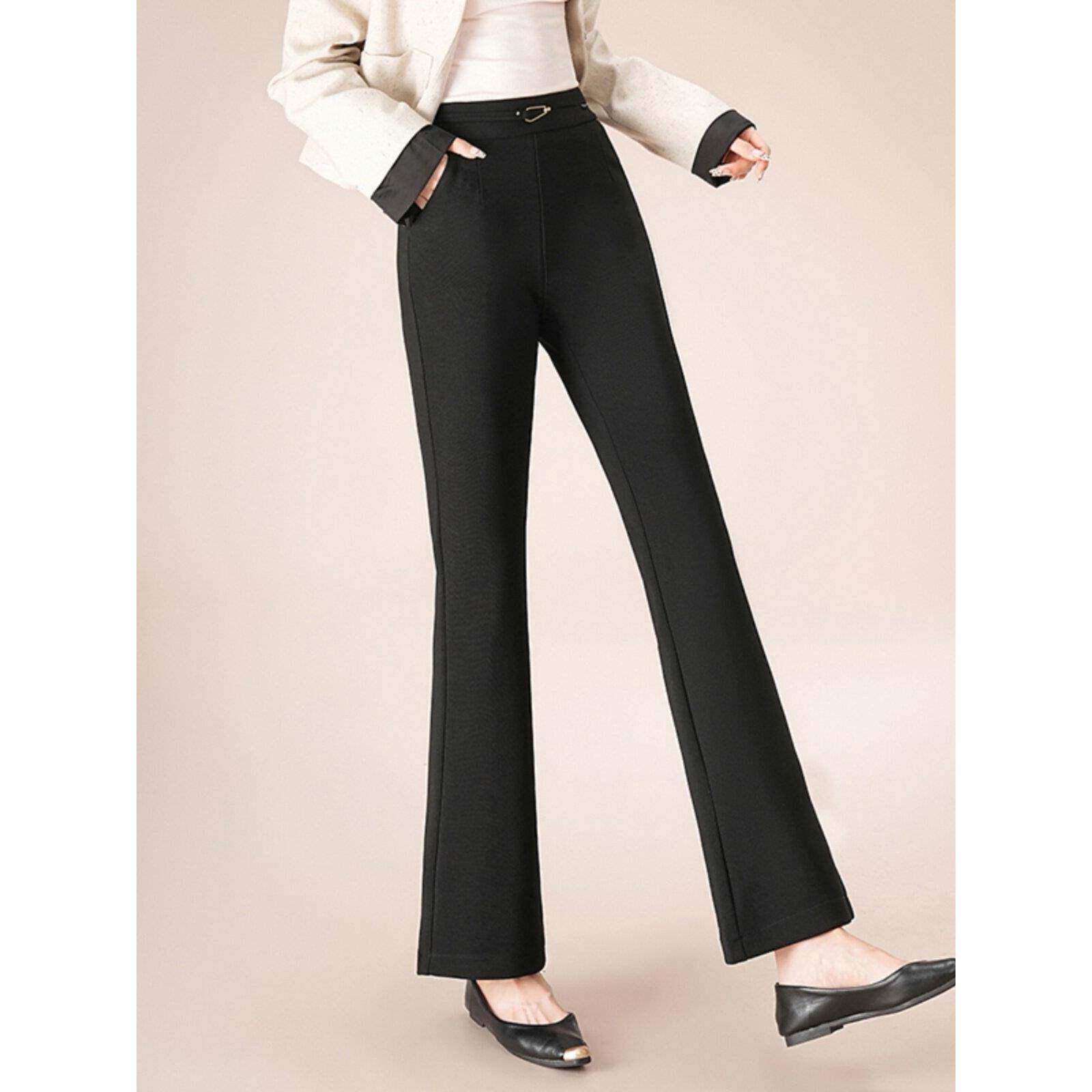 垂感喇叭裤女春秋新款松紧腰微喇裤休闲西装设计感小众西装裤长裤