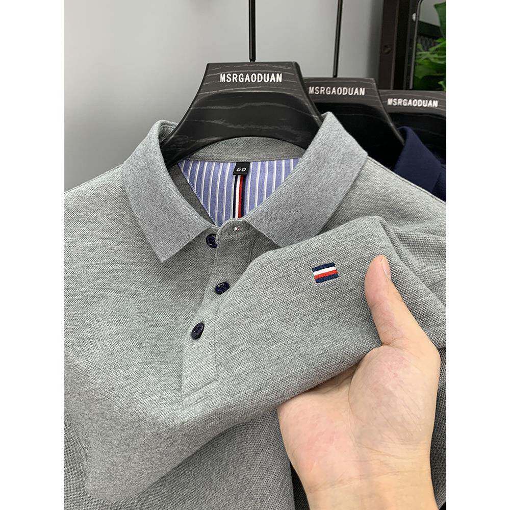 MAROLIO~法国高端！Polo衫男款短袖T恤纯棉刺绣翻领开衩重磅半袖