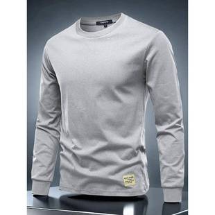 高端加厚纯棉长袖t恤男士2025新款春秋季圆领卫衣内搭打底衫男款