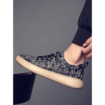 潮牌男鞋秋季2024新款透气百搭休闲鞋潮流国风厚底轻便花色帆布鞋