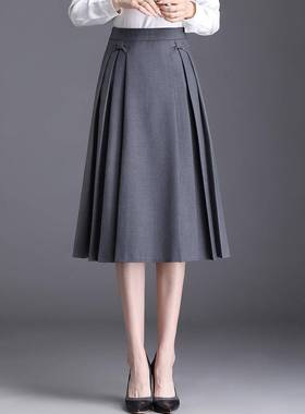 灰色A字西装半裙女2025春秋小个子洋气伞裙半身裙子中长款百褶裙
