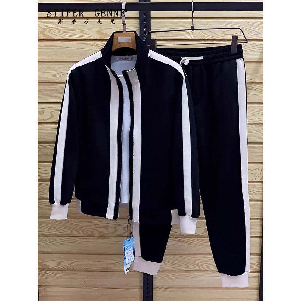 斯蒂芬高端撞色运动套装男春秋季潮流痞帅宽松休闲短款男士两件套