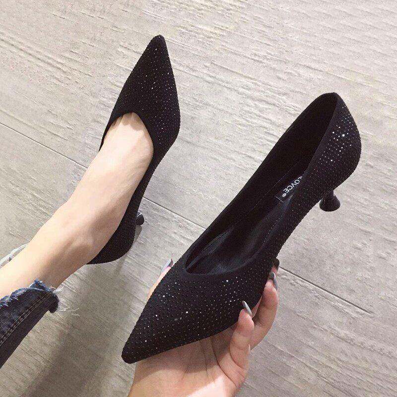 香港高跟鞋女细跟2025春秋新款韩版百搭网红水钻仙女风气质单鞋潮