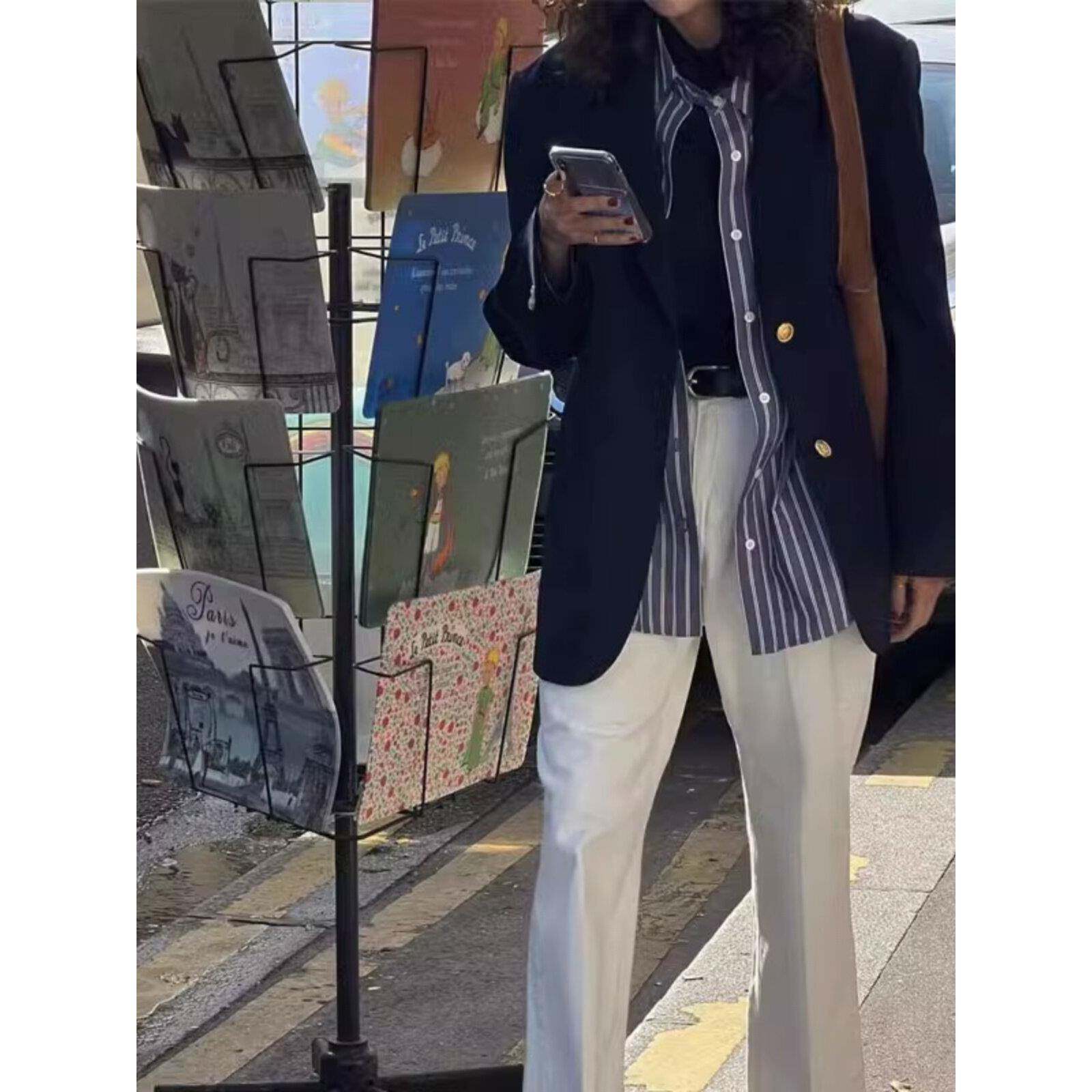 2025新款韩版藏青色西装外套女春秋休闲高级感气质覆古西服上衣女