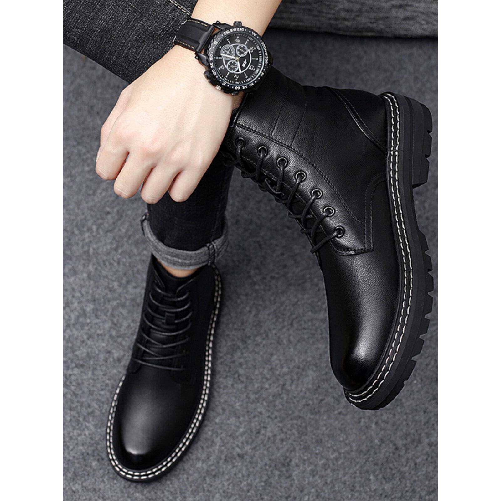 加绒保暖高帮真皮马丁靴男2025春秋新款男鞋青年百搭休闲工装靴子