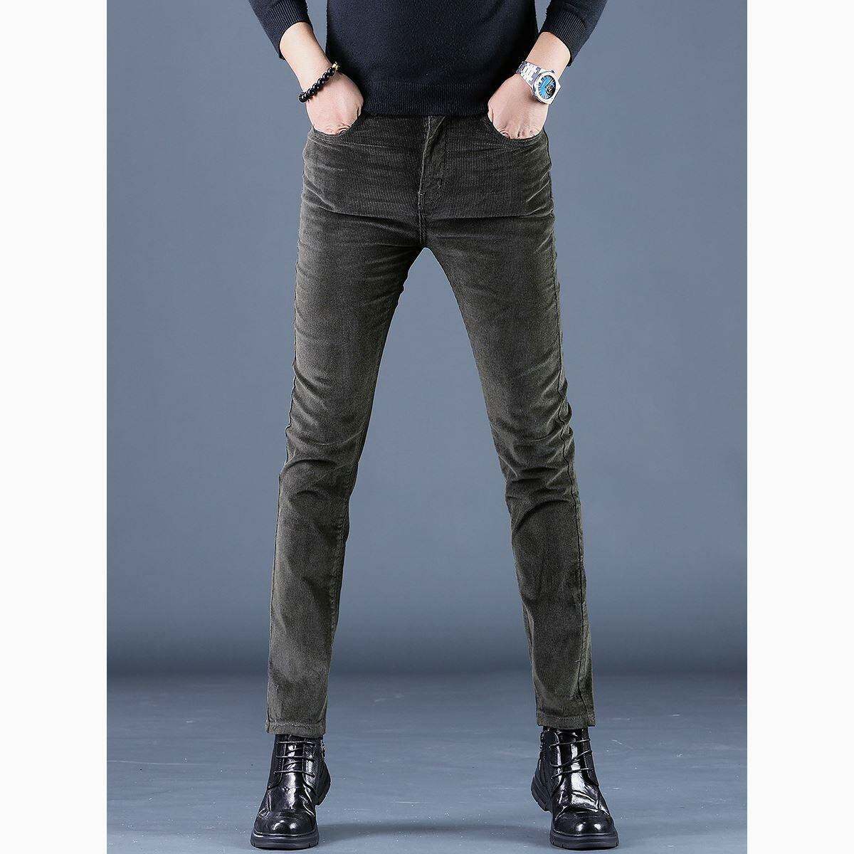 香港高端韩版修身休闲裤男士秋冬季弹力小脚直筒裤灯芯绒舒适长裤
