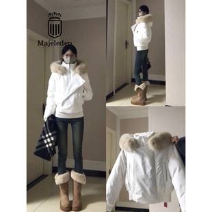 正品2025冬季白色短款连帽排骨羽绒服女款小个子加厚保暖上衣外套