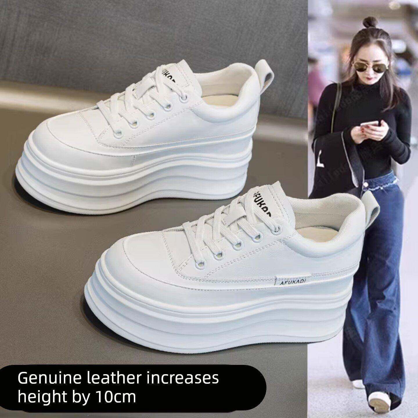 香港内增高小白鞋女2025新款春秋爆款小个子运动真皮10cm厚底板鞋