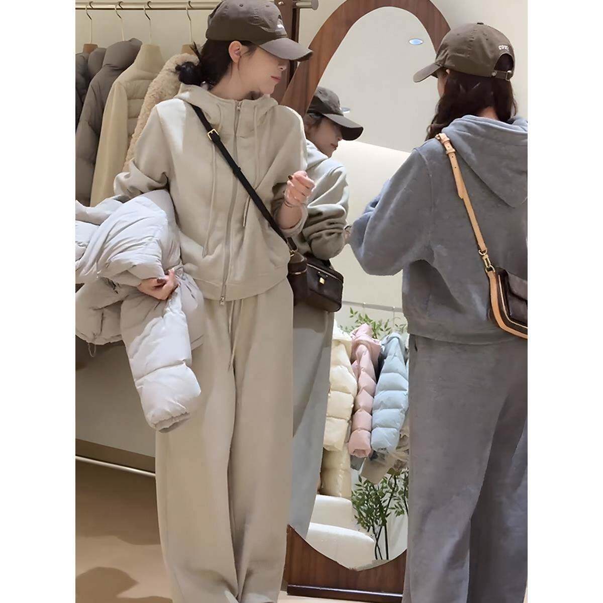 欧洲站运动时尚套装女秋冬显瘦宽松韩版连帽卫衣休闲跑步两件套潮
