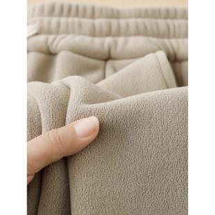 高端双面奥粒绒重磅休闲裤子男款奶茶色加绒加厚直筒运动卫裤男女