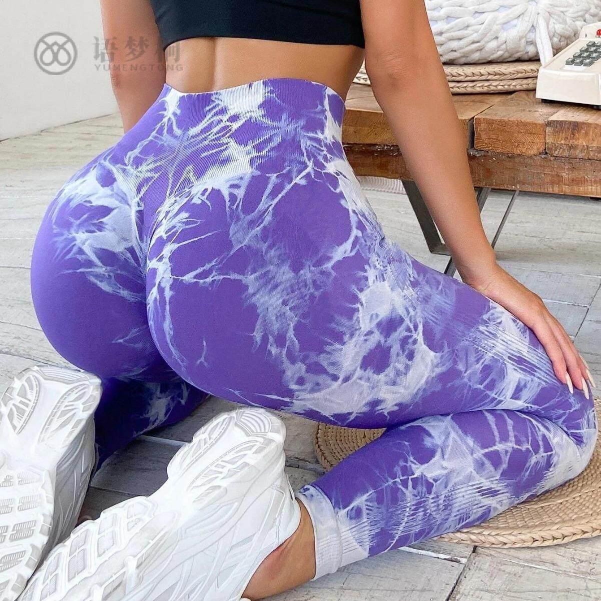 缝针织瑜伽裤扎染运动健身长裤超弹紧身蜜桃臀高腰提臀