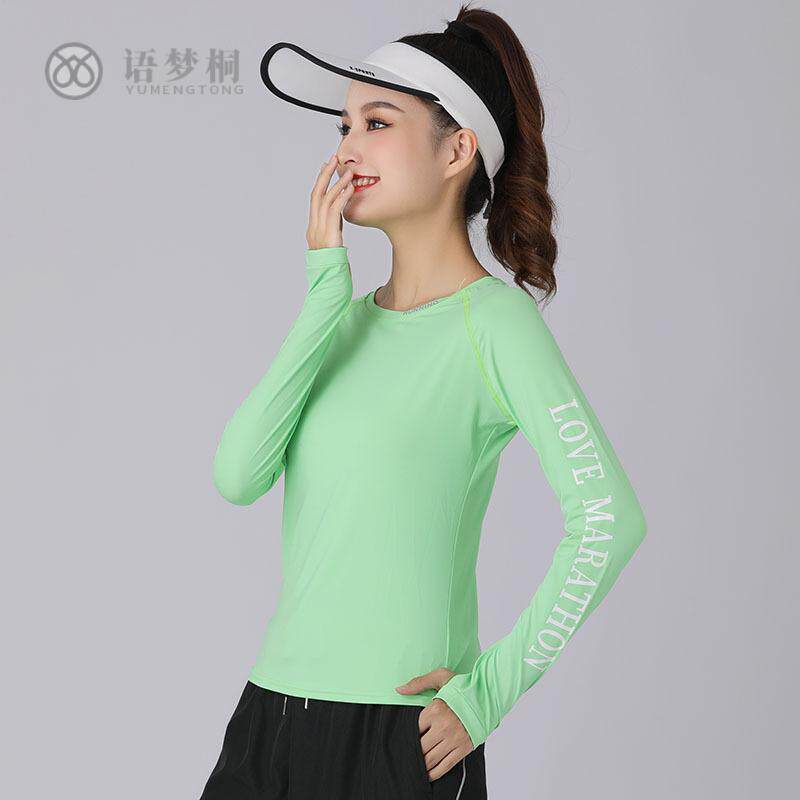 运动上衣女四季修身户外跑步透气健身长袖字母印花恤显瘦瑜珈服