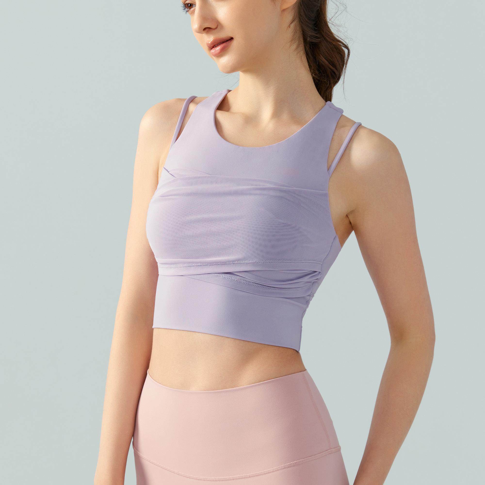 假两件瑜伽上衣美背工字背心文胸一体式固定杯带胸垫运动健身外穿