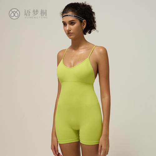 欧美带胸垫交叉吊带连体瑜伽服女