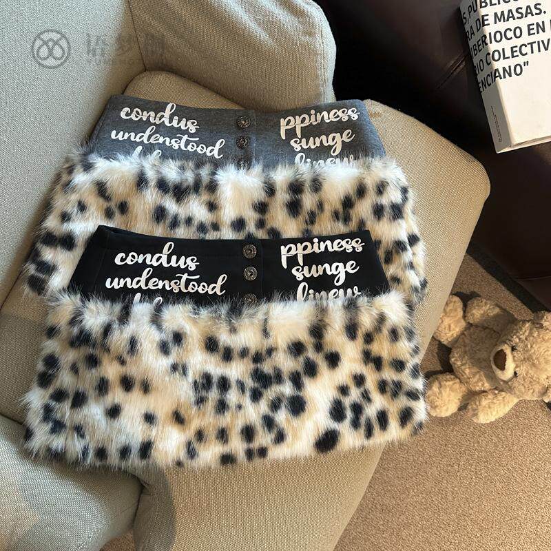 美式复古千禧辣妹豹纹低腰短裤女秋冬港味包臀裙亚文化字母半身裙